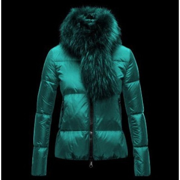 Moncler Bright verde collo di pelliccia Cappotti